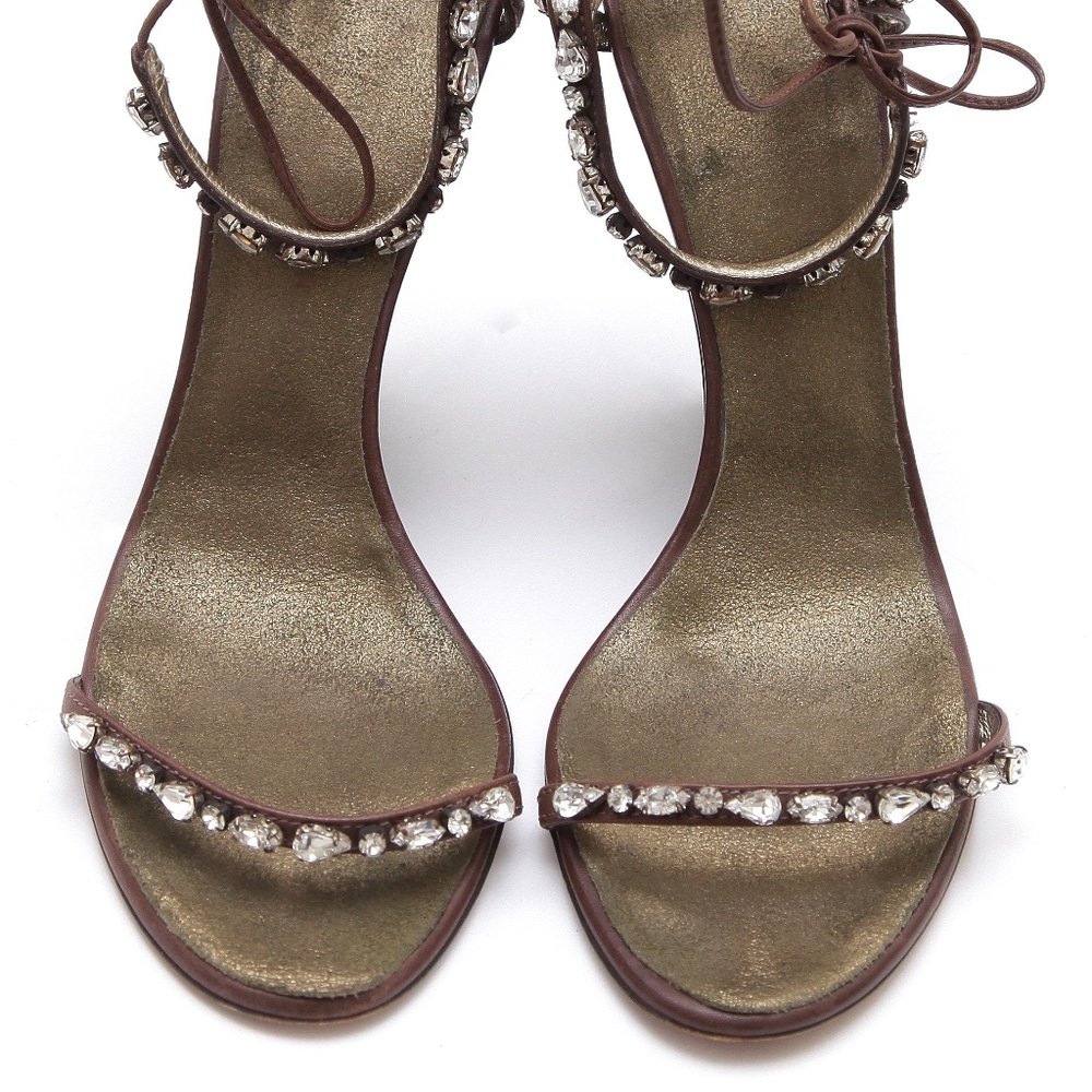 VICINI Wedge Sandal Crystals Heels Shoes Ankle Tie Sz 37 - Picture 4 of 8